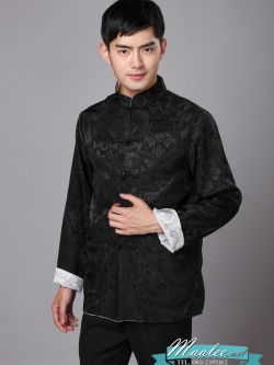 Preorder ชุดจีน ชาย เสื้อผ้าแพร สีดำ/ เทาเงิน ใส่ได้สองด้าน