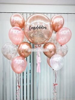 ลูกโป่ง แสดงความยินดี ในโอกาสพิเศษ Bubble ขนาด 24" สีโรสโกล ยอดนิยม พร้อม ช่อลูกโป่ง 2 ช่อ,ลูกโป่งใส ใส่กลิตเตอร์ พร้อมตกเเต่ง สามารถเปลี่ยนสีลูกโป่ง/เปลี่ยนข้อความ/เปลี่ยนขนาดได้