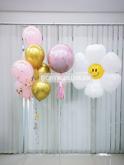 ลูกโป่ง วันเกิด ฟอยล์กลม USA ขนาด 18" สีชมพู พร้อม ดอกเดซี่ 1 ดอก พร้อม ช่อลูกโป่ง ช่อ 7 ลูก 1 ช่อ พร้อมตกเเต่ง สามารถเปลี่ยนสีลูกโป่ง/เปลี่ยนข้อความ/เปลี่ยนขนาด/เปลี่ยนฟอยล์ตกแต่งได้