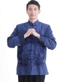 Pre-order ชุดจีน เสื้อจีนชาย แขนยาว สีน้ำเงิน