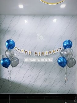 ลูกโป่ง วันเกิด ช่อลูกโป่ง 5 ลูก 2 ช่อ พร้อมป้ายธง Happy Birthday 1 ชิ้น,ลูกโป่งใส ใส่กลิตเตอร์ สามารถเปลี่ยนสีลูกโป่ง/เปลี่ยนสี-ป้ายธงได้
