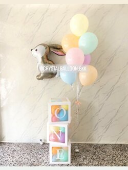 ลูกโป่ง วันเกิดเด็ก ช่อลูกโป่ง ช่อ 7 ลูก 1 ช่อ สีพาสเทล พร้อม ฟอยล์กระต่าย 1 ชิ้น พร้อม กล่องใส ขนาด 12" ติดตัวอักษร 3 กล่อง พร้อมตกแต่ง สามารถเปลี่ยนสีลูกโป่ง/เปลี่ยนข้อความ/เปลี่ยนฟอยล์ตกแต่งได้