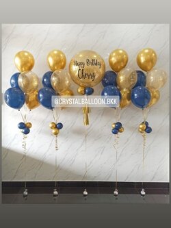ลูกโป่ง วันเกิด Bubble ขนาด 24'' กลิตเตอร์สีทอง พร้อมตกแต่ง ช่อลูกโป่ง 5 ลูก 4 ช่อ สามารถเปลี่ยนสีลูกโป่ง/เปลี่ยนข้อความ/เปลี่ยนขนาดได้