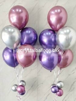 ลูกโป่ง แสดงความยินดี ช่อลูกโป่งโครเมี่ยม 5 ลูก 2 ช่อ สีชาแนลเรดโครเมี่ยม/เงินโครเมี่ยม/ม่วงโครเมี่ยม พร้อมตกแต่ง สามารถเปลี่ยนสีลูกโป่ง/เปลี่ยนข้อความ/เปลี่ยนขนาดได้