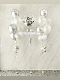 ลูกโป่ง งานแต่ง Bubble ขนาด 24" คอนเฟตติสีเงิน 1 ลูก พร้อม ช่อลูกโป่ง ช่อ 7 ลูก 2 ช่อ พร้อมตกแต่ง สามารถเปลี่ยนสีลูกโป่ง/เปลี่ยนข้อความ/เปลี่ยนขนาดได้