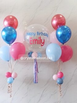 ลูกโป่งวันเกิดเด็ก Bubble ขนาด 24" กลิตเตอร์สีขาว พร้อมลูกโป่งช่อ 5 ลูก 2 ช่อ Theme ชมพู - ฟ้า พร้อมตกแต่ง สามารถเปลี่ยนสีลูกโป่ง/้เปลี่ยนข้อความ/เปลี่ยนขนาดลูกโป่งได้