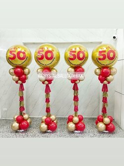 เสาลูกโป่ง Grand Opening Bubble ขนาด 36" กลิตเตอร์สีทอง 4 เสา พร้อมตกเเต่ง สามารถเปลี่ยนสีลูกโป่ง/เปลี่ยนข้อความได้