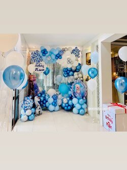 Organic Backdrop Happy Birthday Theme Frozen โทนสี น้ำเงิน-ฟ้า พร้อมตกแต่ง ราคาโทรสอบถาม