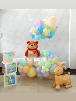 ลูกโป่ง Welcome Baby Organic Theme สีพาสเทล น่ารัก น่ารัก พร้อม กล่องใส 4 กล่อง ติดตัวอักษร พร้อมตกแต่ง ฟอยล์หมี ใหญ่ 1 ชิ้น,ฟอยล์กระต่าย ตั้งพื้น 1 ชิ้น สามารถเปลี่ยนสีลูกโป่ง/เปลี่ยนข้อความ/เปลี่ยนฟอยล์ตกแต่งได้