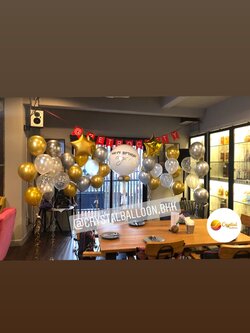 ลูกโป่ง วันเกิด ลูกโป่งยาง ขนาด 36" โทนสี ขาว-ทอง-เงิน พร้อม ช่อลูกโป่งโครเมี่ยม 4 ช่อ,ช่อดาว 2 ช่อ,ลูกโป่งใสลายดาว ใส่กลิตเตอร์ (ไม่รวมป้ายธง) พร้อมตกเเต่ง สามารถเปลี่ยนสีลูกโป่ง/เปลี่ยนข้อความ/เปลี่ยนขนาดได้