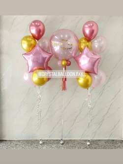 ลูกโป่ง เปิดงาน Bubble ขนาด 24" กลิตเตอร์สีชมพู 1 ลูก พร้อม ช่อลูกโป่งฟอยล์ดาว ขนาด 24" ช่อ 8 ลูก 2 ช่อ พร้อมตกแต่ง สามารถเปลี่ยนสีลูกโป่ง/เปลี่ยนข้อความ/เปลี่ยนสี-ฟอยล์ตกแต่งได้