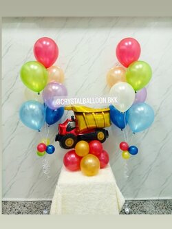 ลูกโป่ง วันเกิดเด็ก ฟอยล์รถบรรทุก ตั้งฐาน 1 ชิ้น พร้อม ช่อลูกโป่ง ช่อ 7 ลูก 2 ช่อ พร้อมตกแต่ง สามารถเปลี่ยนสีลูกโป่ง/เปลี่ยนฟอยล์ตกแต่งได้