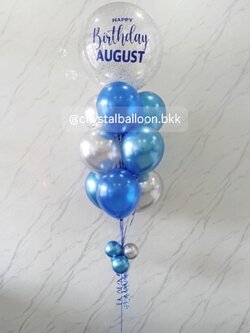 ลูกโป่ง วันเกิด ช่อ Bubble ขนาด 24" กลิตเตอร์สีเงิน 1 ช่อ ช่อ 10 ลูก พร้อมตกแต่ง สามารถเปลี่ยนสีลูกโป่ง/เปลี่ยนข้อความ/เปลี่ยนขนาดได้