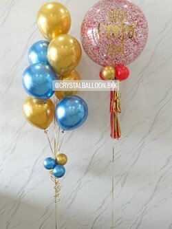 ลูกโป่ง วันเกิด Bubble ขนาด 24" กลิตเตอร์สีเเดง พร้อม ช่อลูกโป่ง ช่อ 7 ลูก 1 ช่อ พร้อมตกเเต่ง สามารถเปลี่ยนสีลูกโป่ง/เปลี่ยนขนาด/เปลี่ยนข้อความได้