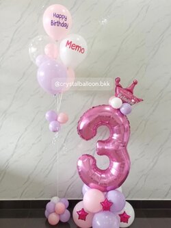 ลูกโป่ง วันเกิดเด็ก ฟอยล์ตัวเลข ขนาด 40" ตั้งฐาน 1 ชิ้น พร้อม ช่อลูกโป่ง ช่อ 5 ลูก 1 ช่อ ธีมสีพาสเทลชมพู-ม่วง พร้อมตกแต่ง สามารถเปลี่ยนสีลูกโป่ง/เปลี่ยนข้อความ/เปลี่ยนสี-ฟอยล์ตัวเลข/เปลี่ยนฟอยล์ตกแต่งได้