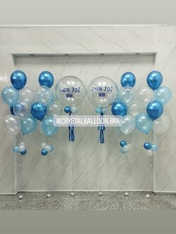ลูกโป่ง เปิดงาน Bubble ขนาด 24" กลิตเตอร์สีเงิน 2 ลูก พร้อม ช่อลูกโป่งสีโครเมี่ยม ช่อ 7 ลูก 4 ช่อ พร้อมตกแต่ง สามารถเปลี่ยนสีลูกโป่ง/เปลี่ยนข้อความ/เปลี่ยนขนาดได้