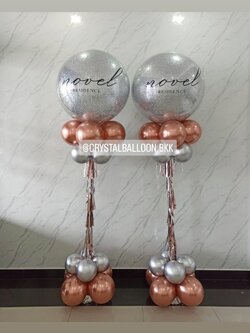 เสาลูกโป่ง เปิดร้าน Bubble ขนาด 36" กลิตเตอร์สีเงิน 2 เสา พร้อมตกแต่ง สามารถเปลี่ยนสีลูกโป่ง/เปลี่ยนข้อความได้