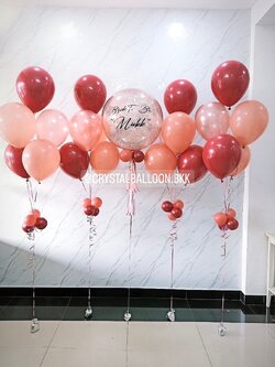 ลูกโป่ง Bride To Be Bubble ขนาด 24" พร้อมตกแต่ง ช่อลูกโป่ง 5 ลูก 4 ช่อ สามารถเปลี่ยนสีลูกโป่ง/เปลี่ยนข้อความ/เปลี่ยนขนาดได้