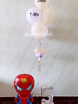 ลูกโป่ง วันเกิดเด็ก ช่อลูกโป่ง ช่อ 5 ลูก 1 ช่อ พร้อม ฟอยล์ตัวเลข ขนาด 16" ตั้งฐาน 1 ชิ้น พร้อม ฟอยล์ Spider Man ตั้งพื้น 1 ชิ้น พร้อมตกเเต่ง สามารถเปลี่ยนสีลูกโป่ง/เปลี่ยนข้อความ/เปลี่ยนสี-ฟอยล์ตัวเลข/เปลี่ยนฟอยล์ตกแต่งได้