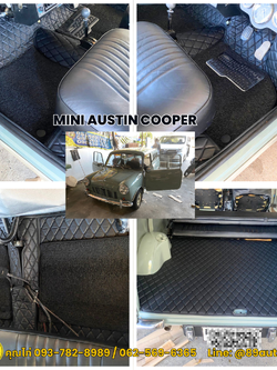พรมรถยนต์ Mini Austin Cooper ปูพรม7D สีดำด้ายดำ ลายเคฟล่า + ไวนิลดักฝุ่นสีดำ