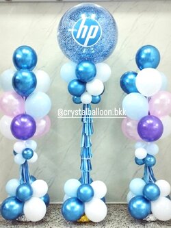 เสาลูกโป่ง เปิดงาน Bubble ขนาด 36" กลิตเตอร์สีน้ำเงิน 1 เสา พร้อม เสาช่อลูกโป่ง ช่อ 10 ลูก 2 เสา พร้อมตกแต่ง สามารถเปลี่ยนสีลูกโป่ง/เปลี่ยนข้อความได้