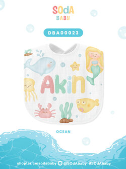 ผ้าซับน้ำลาย ใส่ชื่อได้ ลาย Mermaid & Friends รหัส DBA00023 #SOdAbaby