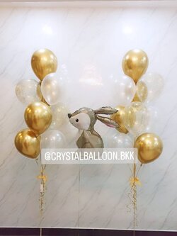 ลูกโป่ง วันเกิด ช่อลูกโป่ง 9 ลูก 2 ช่อ Theme ทอง พร้อมตกแต่ง ฟอยล์กระต่าย 1 ชิ้น,ลูกโป่งใส ใส่กลิตเตอร์ สามารถเปลี่ยนสีลูกโป่ง/เปลี่ยนฟอยล์ตกแต่งได้