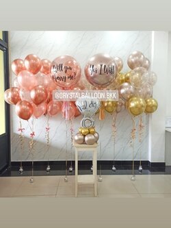 ลูกโป่ง Will You Marry Me? Bubble 24" กลิตเตอร์สีโรสโกล 1 ลูก+ลูกโป่งยาง 24" สีแชมเปญ 1 ลูก พร้อม ช่อลูกโป่ง ช่อ 7 ลูก 8 ช่อ พร้อมตกแต่ง ลูกโป่งฟอยล์แหวนเดี่ยว ตั้งฐาน 1 ชิ้น สามารถเปลี่ยนสีลูกโป่ง/เปลี่ยนข้อความ/เปลี่ยนขนาดได้
