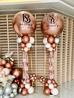 เสาลูกโป่ง เปิดร้าน ลูกโป่งยาง ขนาด 36" สีโรสโกล 2 เสา พร้อมตกแต่ง สามารถเปลี่ยนสีลูกโป่ง/เปลี่ยนข้อความได้