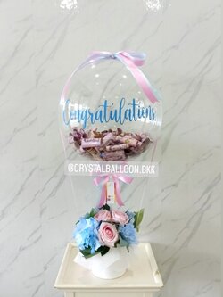 Flower Balloon เเสดงความยินดี Bubble ขนาด 18" พร้อมตกเเต่ง สามารถใส่เงินได้ 150 ใบ สามารถเปลี่ยนข้อความ/เปลี่ยนสีดอกไม้ได้