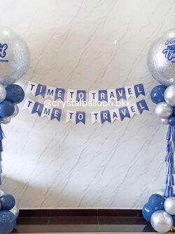 เสาลูกโป่ง เปิดงาน Bubble ขนาด 36" กลิตเตอร์สีเงิน 2 เสา พร้อม ป้ายธง 24 ตัวอักษร พร้อมตกแต่ง สามารถเปลี่ยนสีลูกโป่ง/เปลี่ยนข้อความ/เปลี่ยนสี-ป้ายธงได้