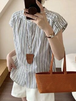 เสื้อแขนเต่อผ้าฝ้ายลายริ้ว