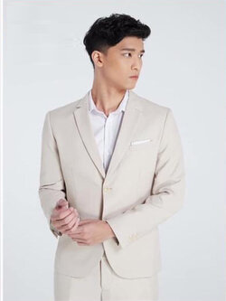พร้อมเช่า ชุดสูทชาย สูทเพื่อนเจ้าบ่าว สีครีม เบจ Beige Brown (ไม่มีกั๊ก)