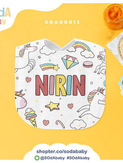 ผ้าซับน้ำลาย ลาย Unicorn 📌ใส่ชื่อได้ รหัส DBA00012 #SOdAbaby