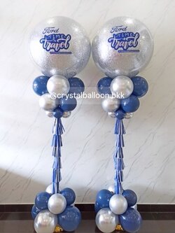เสาลูกโป่ง เปิดงาน Bubble ขนาด 36" กลิตเตอร์สีเงิน 2 เสา พร้อมตกแต่ง สามารถเปลี่ยนสีลูกโป่ง/เปลี่ยนข้อความได้
