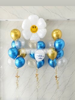 ลูกโป่ง เยี่ยมไข้ ช่อลูกโป่งฟอยล์ดอกเดซี่ ช่อ 7 ลูก 1 ช่อ พร้อม ช่อลูกโป่งสีโครเมี่ยม ช่อ 7 ลูก 2 ช่อ Theme สีน้ำเงินโครเมี่ยม-ทองเข้มโครเมี่ยม พร้อมตกแต่ง สามารถเปลี่ยนสีลูกโป่งได้