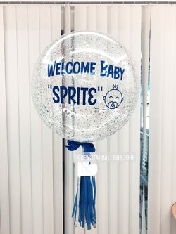 ลูกโป่ง Welcome Baby Bubble ขนาด 24" กลิตเตอร์สีเงิน พร้อมตกแต่ง สามารถเปลี่ยนสีลูกโป่ง/เปลี่ยนข้อความ/เปลี่ยนขนาดได้