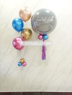 ลูกโป่ง ทายเพศ แบบเจาะ ลูกโป่งยาง ขนาด 24" สีเทา 1 ลูก พร้อม ช่อลูกโป่งสีโครเมี่ยม ช่อ 4 ลูก 1 ช่อ พร้อมตกแต่ง สามารถเปลี่ยนสีลูกโป่ง/เปลี่ยนข้อความ/เปลี่ยนขนาดได้