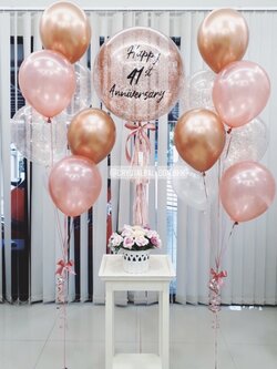 ลูกโป่ง Anniversary วันครบรอบ Bubble ขนาด 24" พร้อมตกแต่ง ช่อลูกโป่ง 7 ลูก 2 ช่อ,ลูกโป่งใส ใส่กลิตเตอร์ สามารถเปลี่ยนสีลูกโป่ง/เปลี่ยนข้อความ/เปลี่ยนขนาดได้