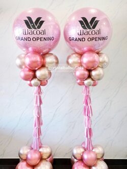 เสาลูกโป่ง เปิดร้าน Bubble ขนาด 36" กลิตเตอร์สีชมพู 2 เสา พร้อมตกแต่ง สามารถเปลี่ยนสีลูกโป่ง/เปลี่ยนข้อความได้