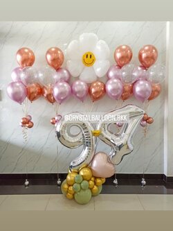 ลูกโป่ง วันเกิด ช่อลูกโป่งฟอยล์ดอกเดซี่ ช่อ 3 ลูก 1 ช่อ พร้อม ช่อลูกโป่งสีโครเมี่ยม ช่อ 5 ลูก 4ช่อ,ฟอยล์ตัวเลข ขนาด 40" ตั้งฐานคู่ 1 ชิ้น พร้อมตกแต่ง สามารถเปลี่ยนสีลูกโป่ง/เปลี่ยนสี-ฟอยล์ตัวเลข/เปลี่ยนฟอยล์ตกแต่งได้