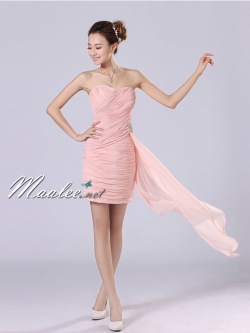 พร้อมเช่า ชุดราตรียาว เกาะอก สีชมพู โอโรส จับเดรปเข้ารูป ทิ้งชายสวย