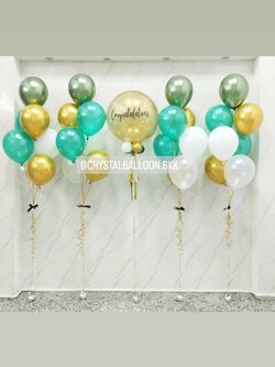 ลูกโป่ง เปิดงาน Bubble ขนาด 24" กลิตเตอร์สีทอง พร้อม ช่อลูกโป่ง ช่อ 7 ลูก 4 ช่อ พร้อมตกแต่ง สามารถเปลี่ยนสีลูกโป่ง/เปลี่ยนข้อความ/เปลี่ยนขนาดได้