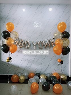 ลูกโป่ง วันเกิด ช่อลูกโป่ง 7 ลูก 2 ช่อ Theme ดำ-ส้ม พร้อมตกแต่ง ฟอยล์ตัวอักษร ขนาด 16" 7 ตัวอักษร,ลูกโป่งโปรยพื้น 20 ลูก สามารถเปลี่ยนสีลูกโป่ง/เปลี่ยนสี-ฟอยล์ตัวอักษรได้