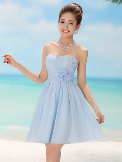 พร้อมเช่า ชุดราตรีสั้น สีฟ้าอ่อน ชุดเพื่อนเจ้าสาว Blue-001B