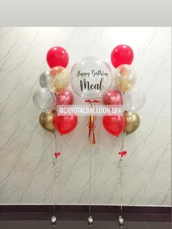 ลูกโป่ง วันเกิด Bubble ขนาด 24" กลิตเตอร์สีเงิน 1 ลูก พร้อม ช่อลูกโป่ง ช่อ 7 ลูก 2 ช่อ Theme สีแดง พร้อมตกแต่ง สามารถเปลี่ยนสีลูกโป่ง/เปลี่ยนข้อความ/เปลี่ยนขนาดได้