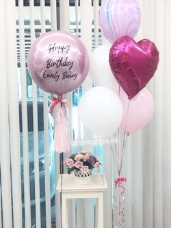 ลูกโป่ง วันเกิด ฟอยล์กลม USA ขนาด 18" สีชมพู พร้อม ช่อลูกโป่ง 1 ช่อ,ลูกโป่งลายหิน USA 1 ลูก,ฟอยล์หัวใจ ขนาด 18" 1 ชิ้น พร้อมตกเเต่ง สามารถเปลี่ยนสีลูกโป่ง/เปลี่ยนข้อความได้