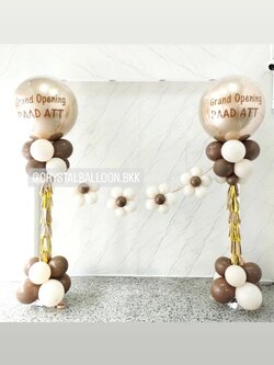 เสาลูกโป่ง เปิดร้าน ลูกโป่งยาง ขนาด 36" สีทองอ่อนโครเมี่ยม พร้อม ใส่กลิตเตอร์ 2 เสา พร้อม ริบบิ้นตัดเปิดงาน 3 ท่าน พร้อมตกแต่ง สามารถเปลี่ยนสีลูกโป่ง/เปลี่ยนข้อความได้