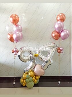 ลูกโป่ง วันเกิด ช่อลูกโป่งสีโครเมี่ยม ช่อ 5 ลูก 2 ช่อ พร้อม ฟอยล์ตัวเลข ขนาด 40" ตั้งฐานคู่ 1 ชิ้น พร้อมตกแต่ง สามารถเปลี่ยนสีลูกโป่ง/เปลี่ยนสี-ฟอยล์ตัวเลข/เปลี่ยนสี-ฟอยล์ตกแต่งได้
