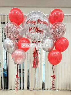 ลูกโป่ง วันเกิด Bubble ขนาด 24" Theme สีแดง พร้อม ช่อลูกโป่ง ช่อ 7 ลูก 2 ช่อ,ลูกโป่งใส ใส่กลิตเตอร์ พร้อมตกเเต่ง สามารถเปลี่ยนสีลูกโป่ง/เปลี่ยนข้อความ/เปลี่ยนขนาดได้